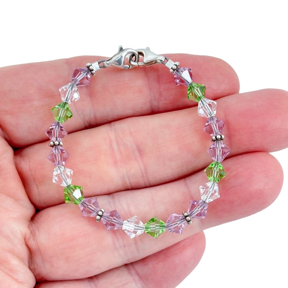 Vintage Sterling Silver 925 Purple Green Crystal Bracelet 5.75"